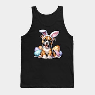 Puppy Pitbull Bunny Ears Easter Eggs Happy Easter Day Tank Top